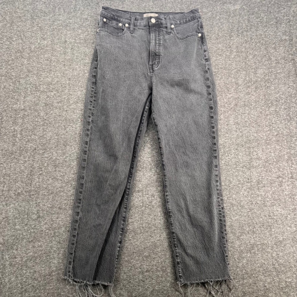 Madewell The Perfect Vintage Straight Jean Washed Black Raw Hem Womens Size 29